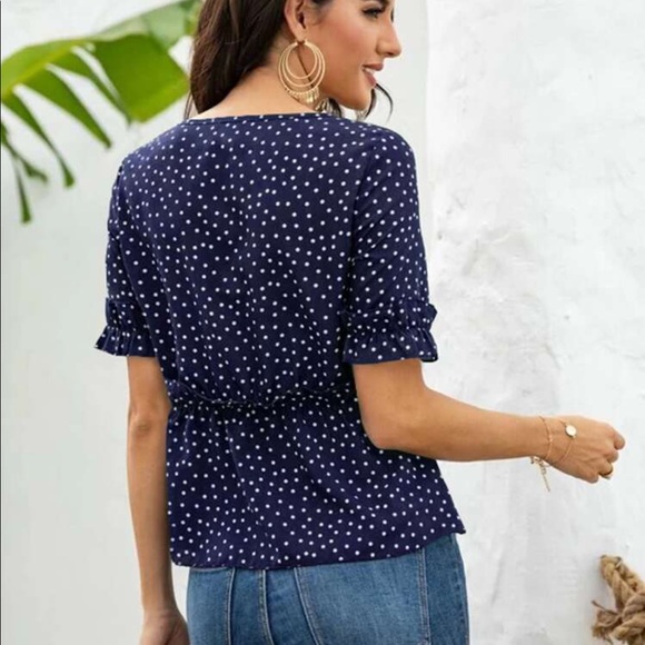 Blue polka dot Ruffle Hem Blouse from Shein - Picture 8 of 9